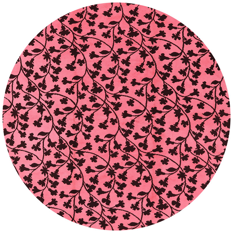 Tapis rose à motif floral Ponoma, Rond 6 pi
