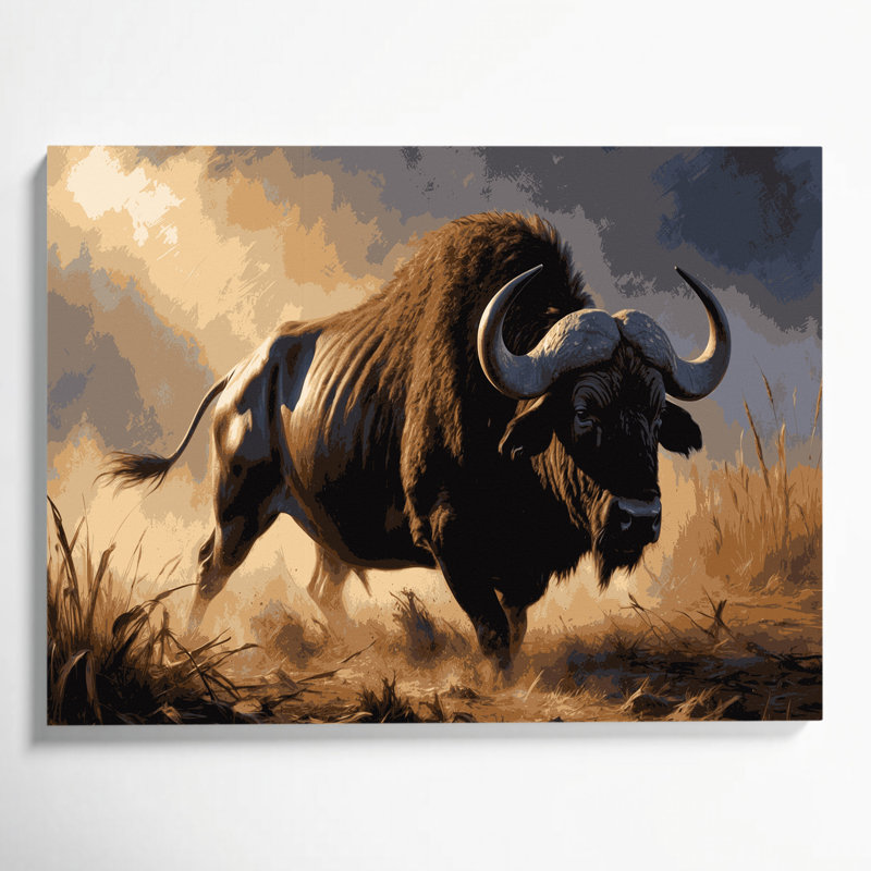 Faune, art africain sur toile brun Buffalo, H 16 po x l 20 po