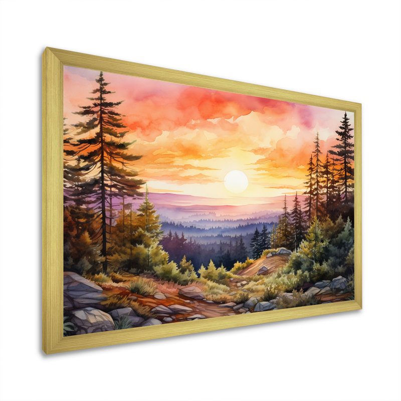 Pin, horizon rose sur toile, H 24 po x l 32 po x P 1 po, Cadre doré à une seule photo