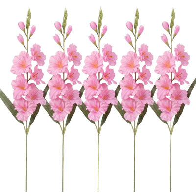 Glaïeul, fleurs artificielles, 5 PCS, 25,6 po, glaïeul, fleurs, fleurs en soie à longues tiges pour la maison, décoration de bureau de mariage