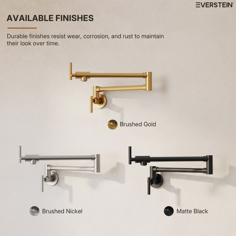Wall Mount Pot Filler Faucet with Retractable Arm, 2-Handle  Kitchen Faucet for Stove Use, Brushed Gold