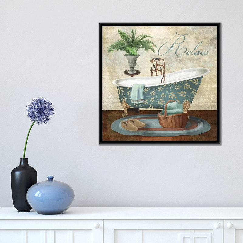 «Bath Relax», impression sur toile, H 18 po x l 18 po x P 1,5 po, Toile avec cadre noir, Pas de tapis