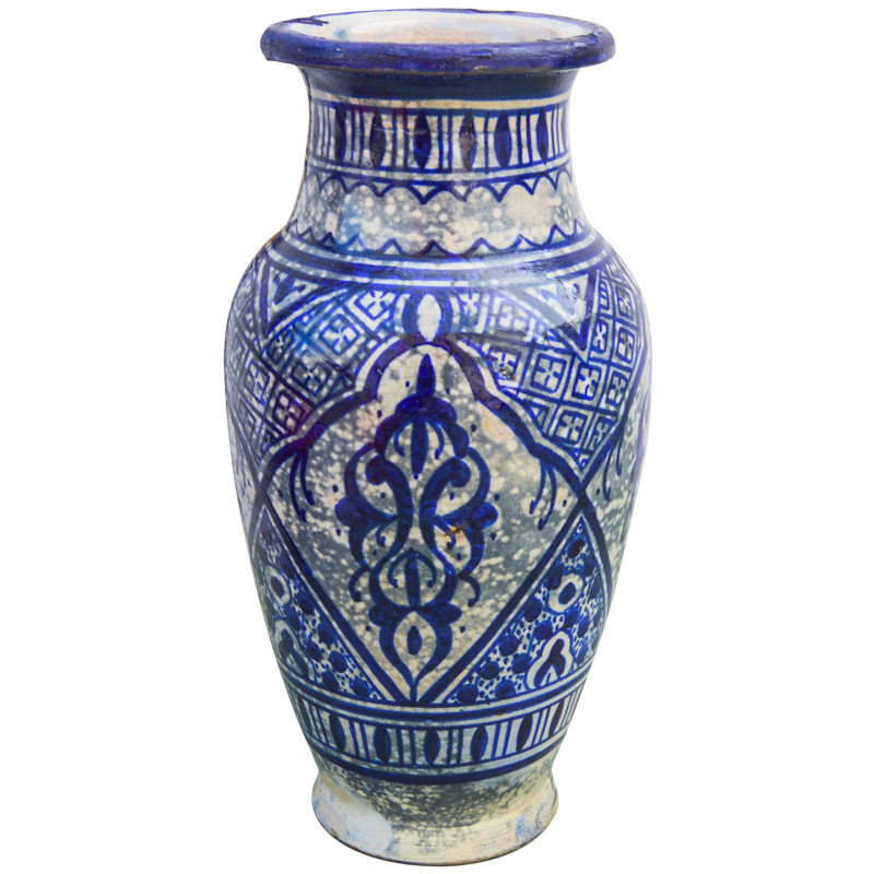 Vase de table intérieur / extérieur en céramique, Bleu