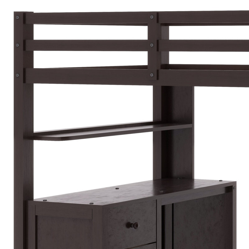 Lit mezzanine avec tiroirs, bureau et garde-robe