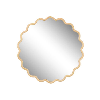 Solid Wood Wavy Mirror--Natural-Wood Vanity Mirror Wall Decor 31" x 31" Modern Mirror Wall Decor for Bathroom, Bedroom, Living Room, Dining Room, Cloakroom, Entryway