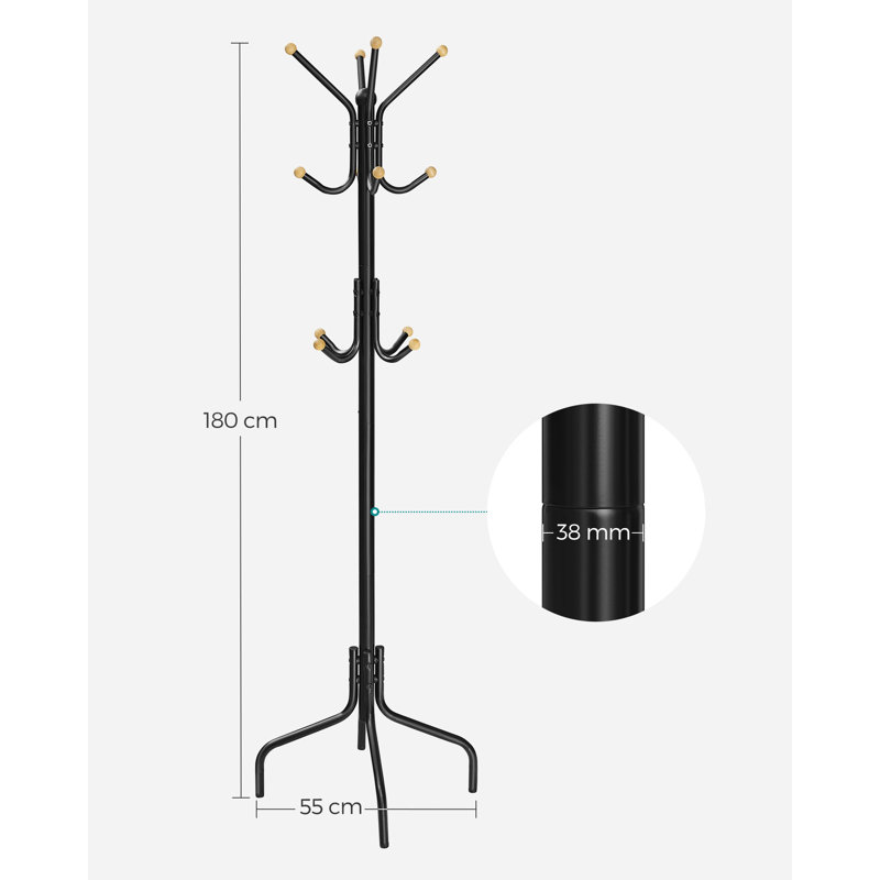 Mahajan Steel Freestanding 12 - Hook Coat Rack, Black