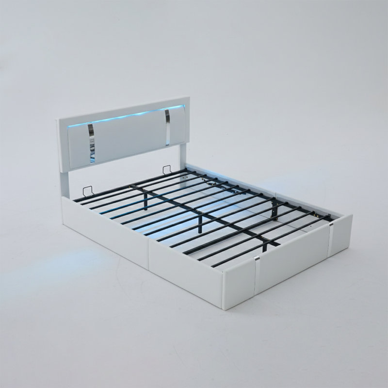 Lit plateforme tapissier en similicuir, Lit double, Blanc