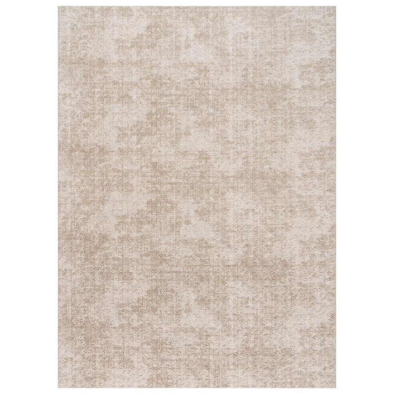 Aubepine Thandi Beige Embossed Transitional Geometric Indoor Area Rug, Soft Polyester – Living Room & Bedroom - Beige