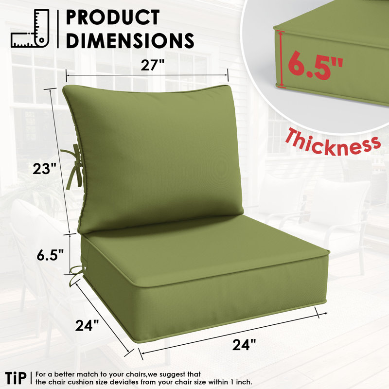 6.5″ Outdoor Replacement Cushion Set, Deep Seating Seat / Back Cushion Set, Light Green