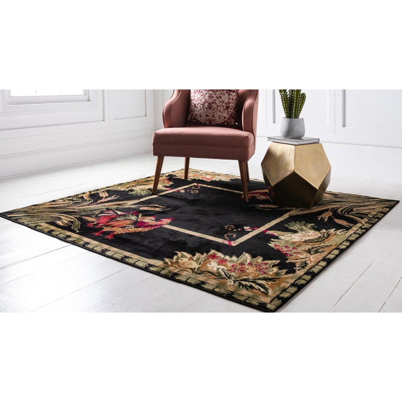 Andersonville Floral Indoor Rug, Square 5'3", Black/Green