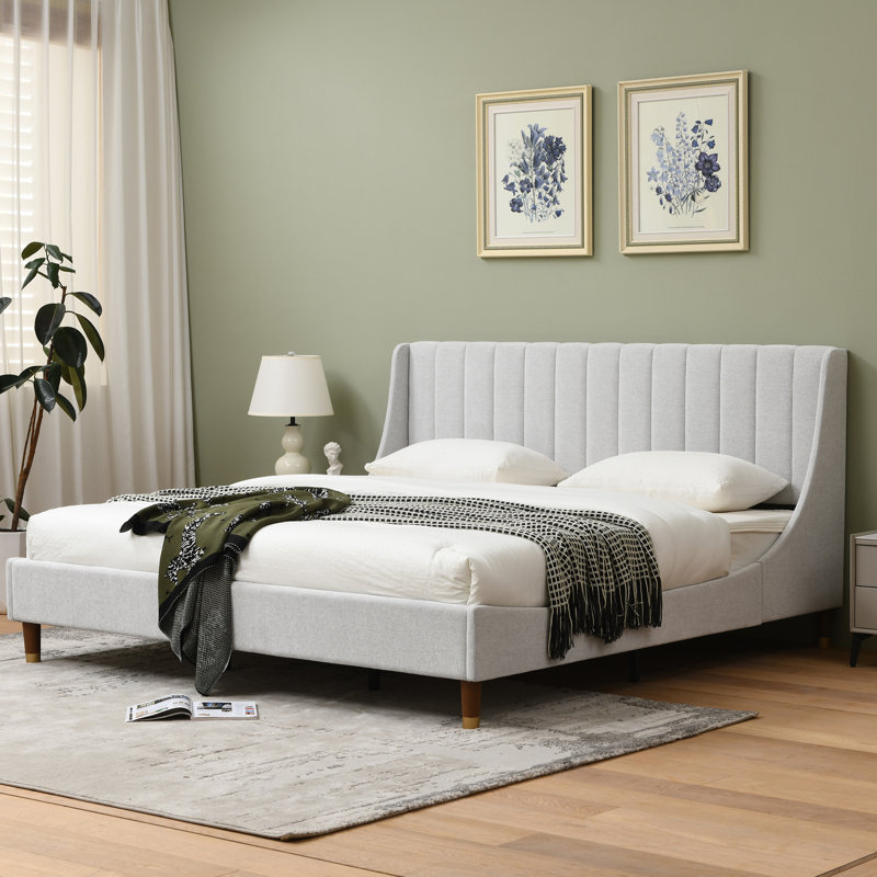 Linvel Upholstered Wingback Platform Bed, Off White, King