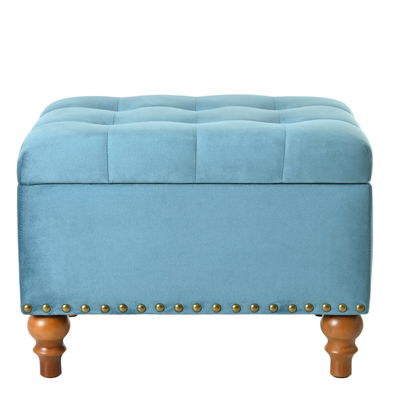 Carré bleu avec rangement interne - Pièce de mobilier pratique en velours rectangulaire recouvert de velours