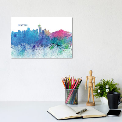 Seattle Washington Skyline Silhouette Impressionistic Splash by Markus & Martina Bleichner - Wrapped Canvas Painting