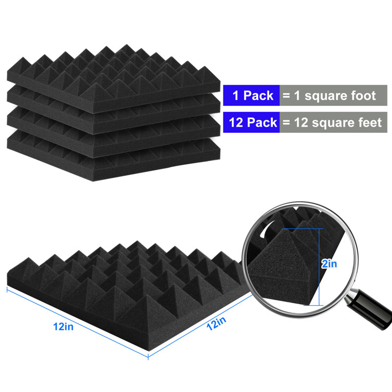 Panneaux muraux insonorisants en forme de pyramide 12 pièces, panneaux muraux 12 * 12 pouces