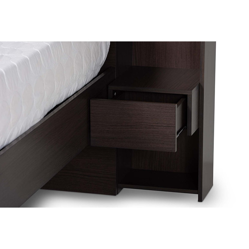 Dexton Dark Brown Queen Wood Platform Storage Bed with Shelves
