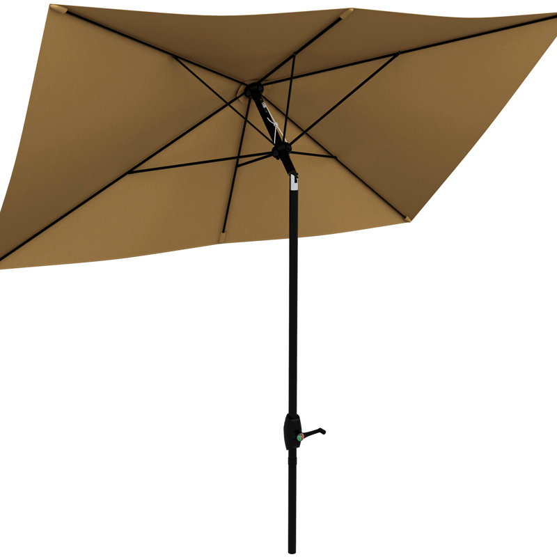 Parasol de patio rectangulaire de 6,5 pi x 10 pi, abat-jour de table d'extérieur avec manivelle et inclinaison, café, manivelle de protection pour parasol 50+, réglable 50