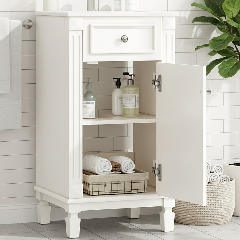 Ensemble de meuble-lavabo autoportant de 18 po avec lavabo en céramique, ensemble de meuble-lavabo simple autoportant avec porte à fermeture douce et tablette réglable