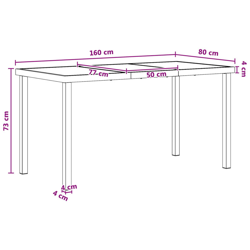 Patio Dining Set Table,, 9, 73 cm H x 160 cm W x 80 cm D, 8