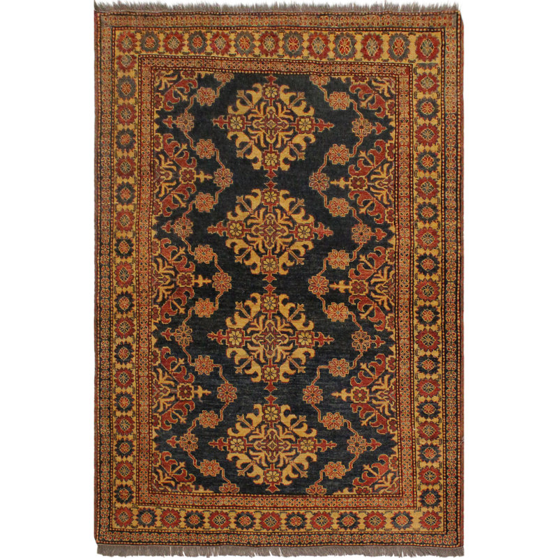 Fedele Geometric Handmade Hand-Knotted Rectangle 4'8" x 6'1" Wool Area Rug in Blue/Tan