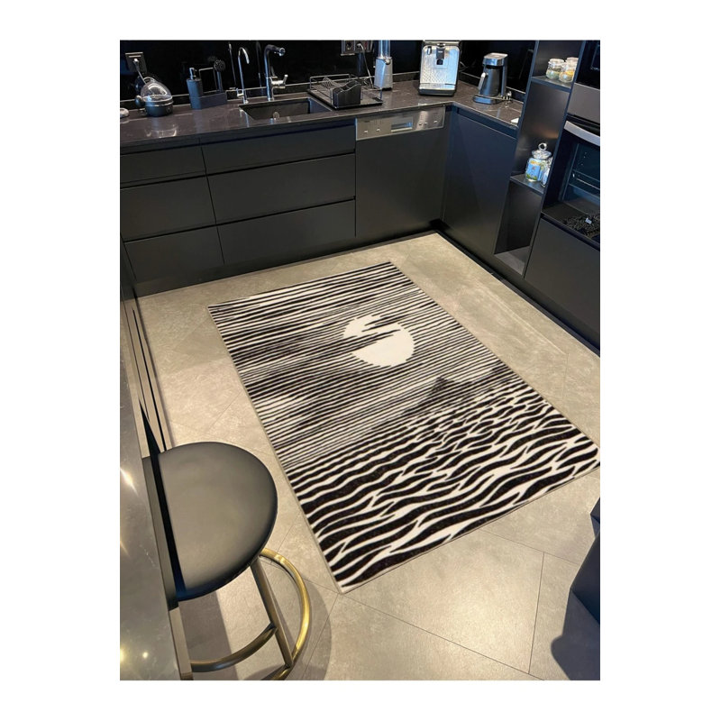Tapis décoratif à rayures marines et tapis lavable, Rond 4 pi