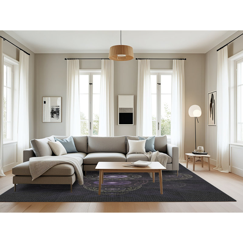 Tapis mauve/noir tissé à la machine, Rectangle 8 pi x 10 pi