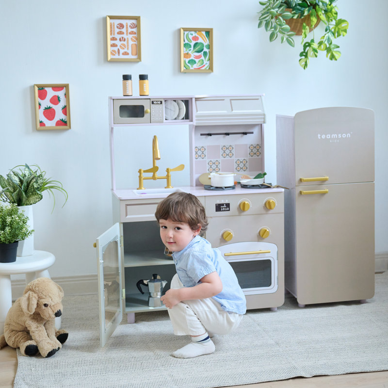 Teamson Kids Little Chef Normandy Wooden Play Kitchen With Modular Fridge & Sink, Green