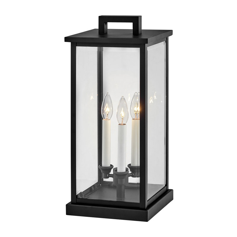 Black Aluminum 3-Light Outdoor Pathway Lantern with Clear Beveled Glass