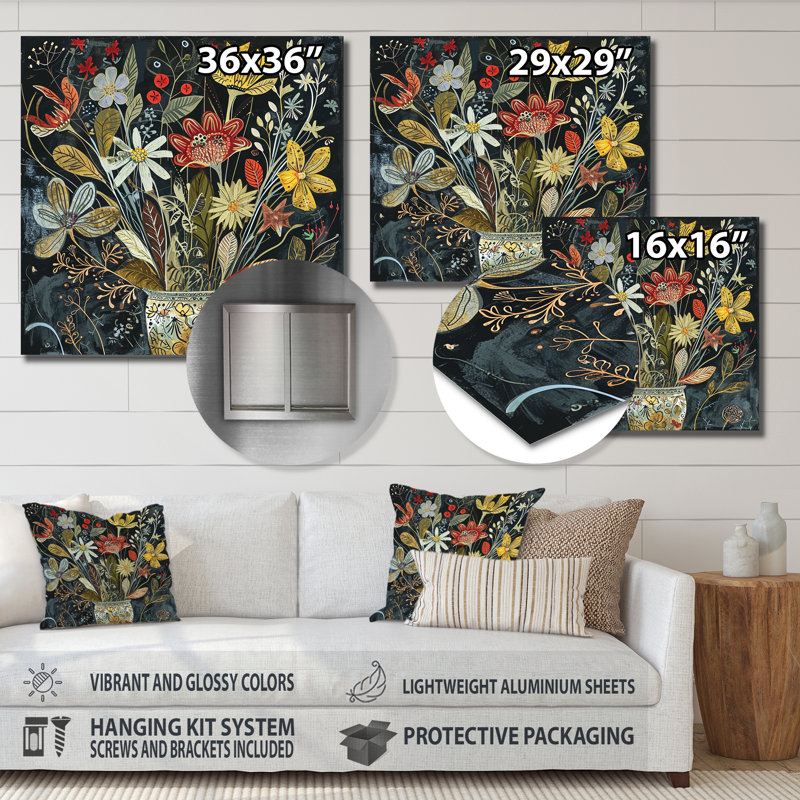 Nature morte fleurs sauvages rétro - fleurs sauvages, art mural, Métal métal, H 30 po x l 30 po x P 1 po