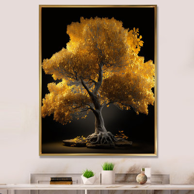Arbre d'or jaune majestueux sur toile