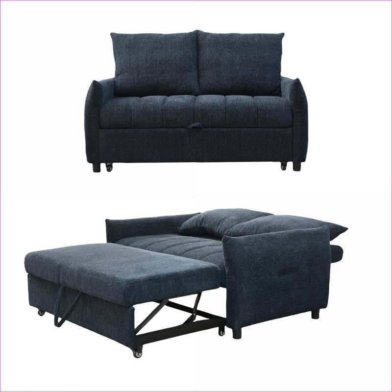 Sofa Beds | Modern 57.48” Convertible Adjustable Futon Sleeper for Living Room Apartment RV | Navy | Fabric