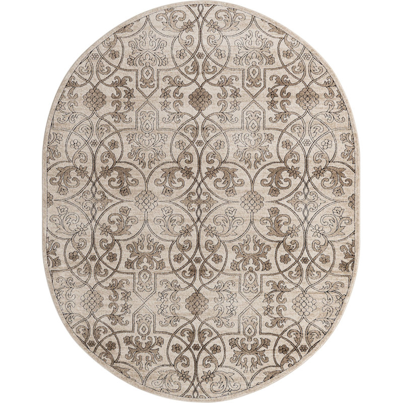 Dathon Floral Area Rug in Bone, Oval 7'10" x 10'