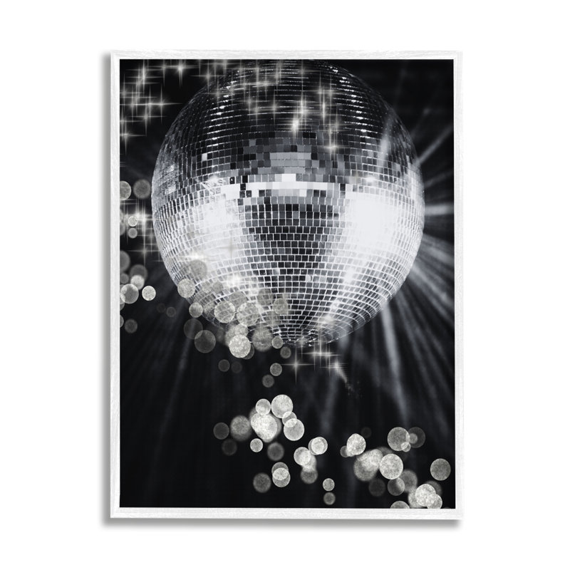 Az-606-Framed " Glimmering Disco Ball " by Jesse Keith, Coastal White Framed Giclee, 20" H x 16" W x 1.5" D