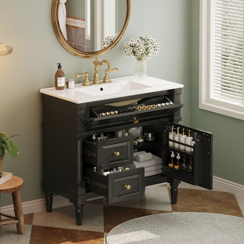 Meuble-lavabo 36 po avec lavabo, noir, Noir