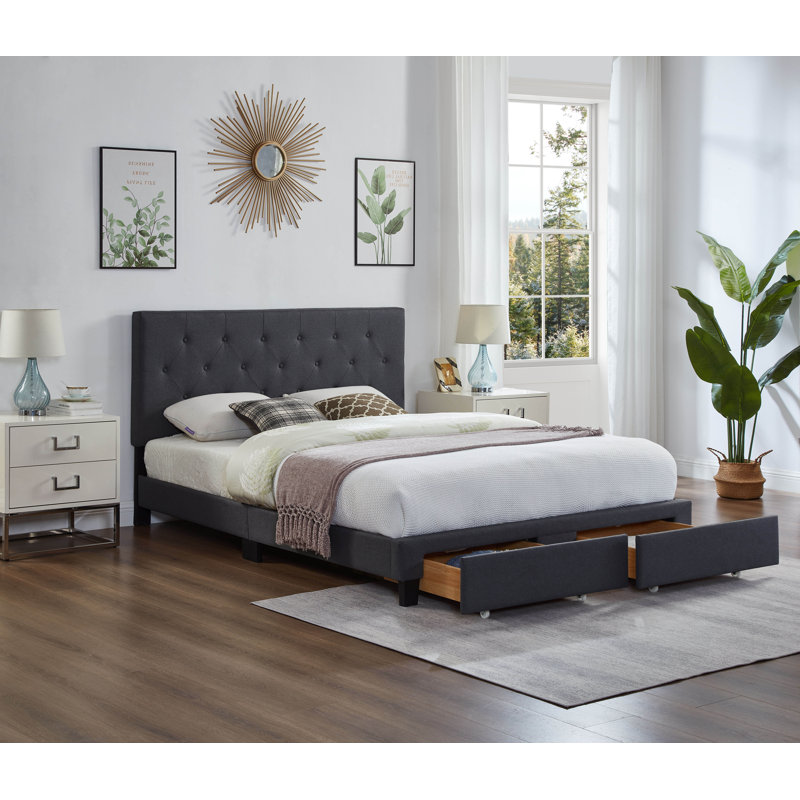 Lit plateforme tapissier avec tête de lit réglable Meadie, Très grand, Gris anthracite