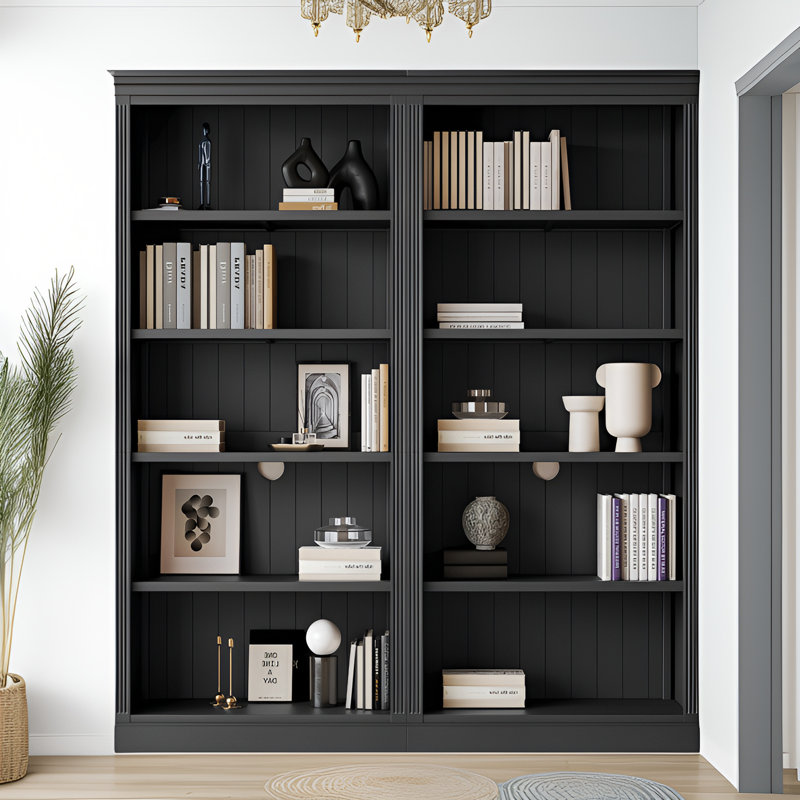 83 In Tall Bookcase With  5-Tier Open Display Storage Organizer With Adjustable Shelves,, Black