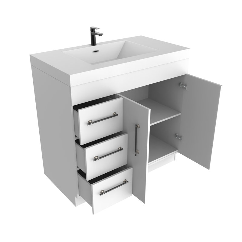35.44'' Single Bathroom Vanity with Acrylic Top, Glossy White
