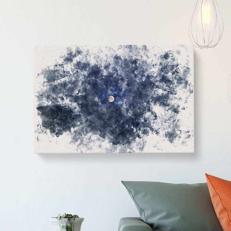 Moon Through the Clouds Watercolour - Wrapped Canvas, 35cm H x 50cm W x 3cm D