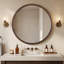 Miroir décoratif rond avec cadre texturé grain de bois, miroir de salle de bain mural-707319139