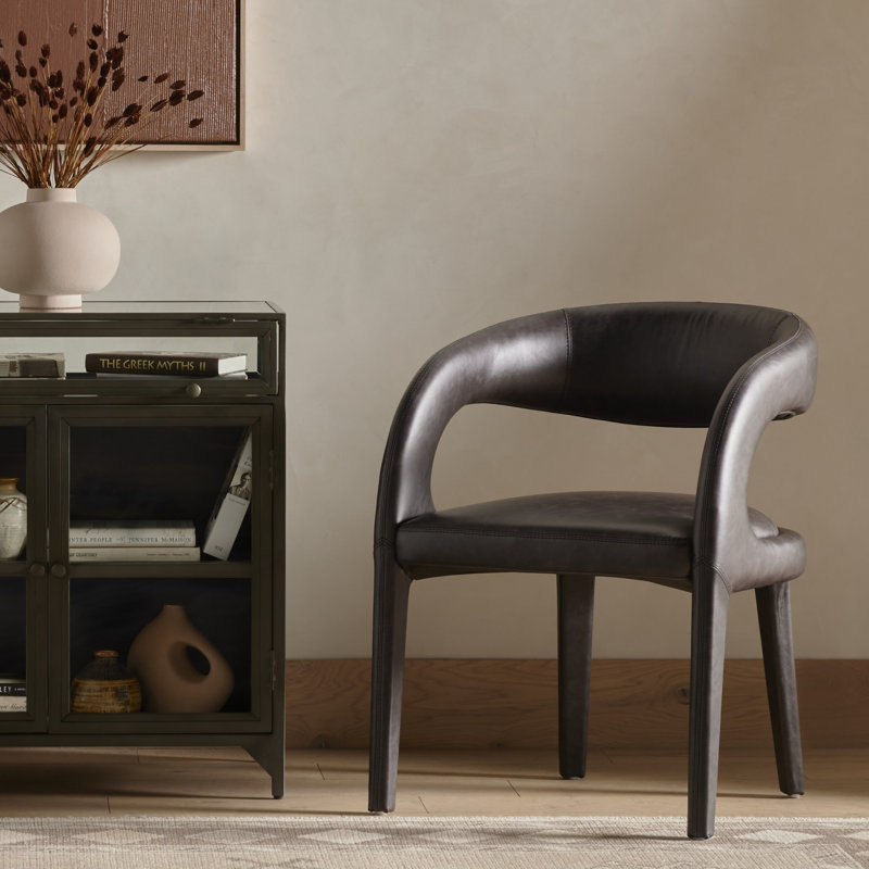 Hawkins Standard Upholstered Arm Chair, Sonoma Black Genuine Leather