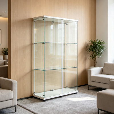 Two Door Glass Cabinet Glass Display Cabinet With 3 Shelves, Storage Cabinet, Display Cabinet, Glass Cabinet