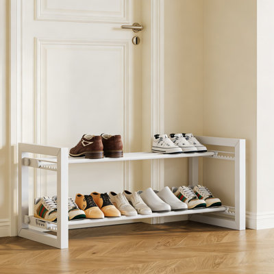 Étagère à chaussures extensible à 2 niveaux en métal, étagère à chaussures à largeur réglable pour espadrilles, bottes et talons hauts, rangement sur pied en acier robuste pour vestibule, placard ou chambre à coucher
