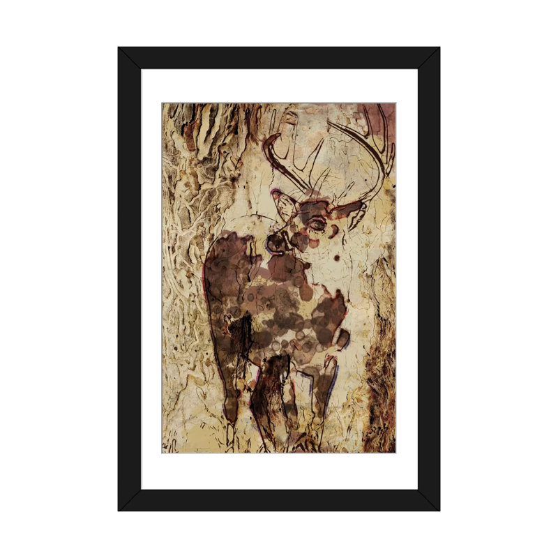 «Deer In The Forest», impression sur toile tendue, Papier d'art encadré noir, Blanc, H 24 po x l 16 po x P 1 po