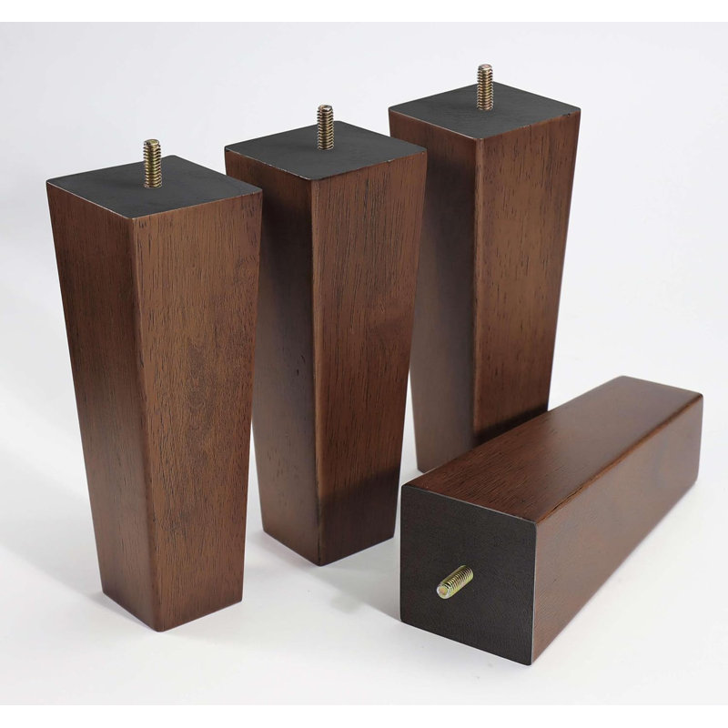 Pieds de meubles en bois massif avec plaques de montage en métal, ensemble de 4, pieds de remplacement durables et élégants pour canapé, canapé, armoire, banc et lit