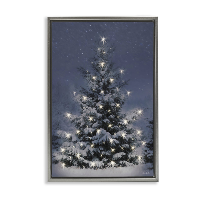 Cadre flottant arbre de Noël enneigé, design par Lori Deiter, H 25 po x l 17 po, Cadre flottant gris lustré