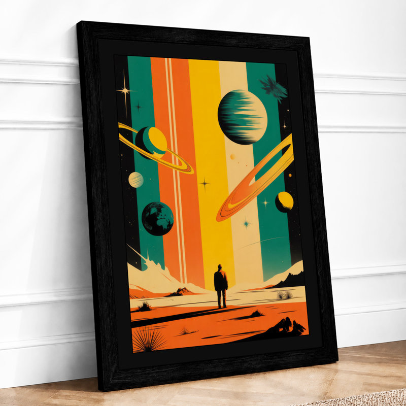 Desert Under Stars Retro - Framed Print, A4 - 29.7 x 21.0 cm, Black