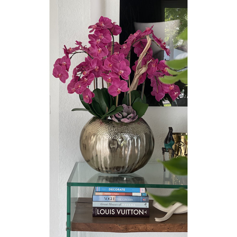 Olympian Phalaenopsis Orchids Centerpiece in Planter, Pink, Gold
