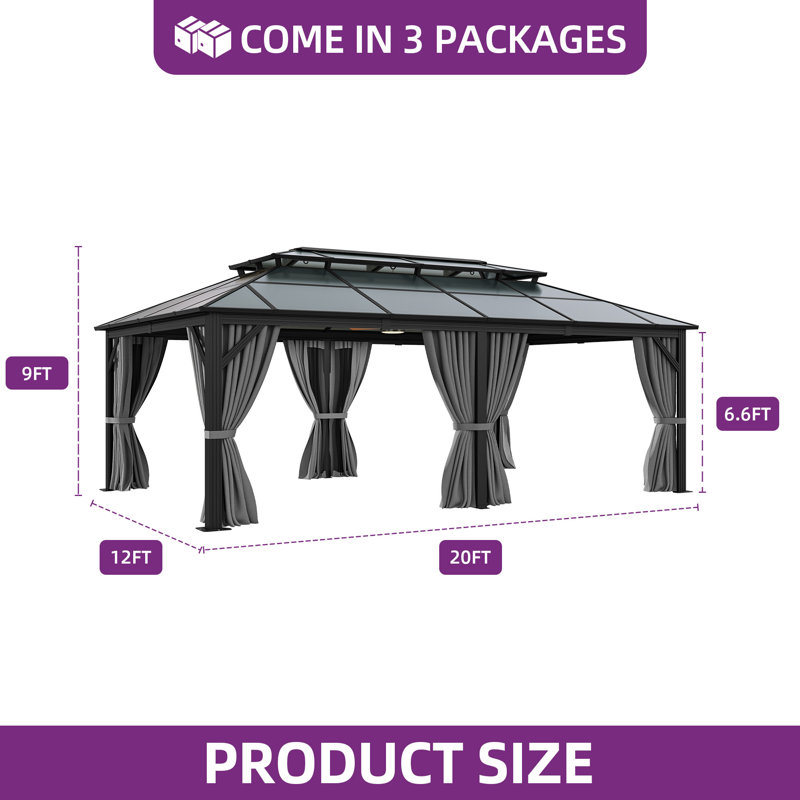 Pavillon de jardin double en polyéthylène Balconera avec cadre en aluminium, 20 Ft. W x 12 Ft. D