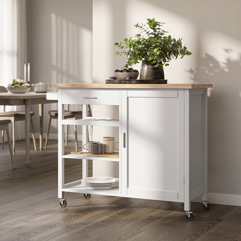 Chariot de cuisine en bois massif Domenique, Blanc