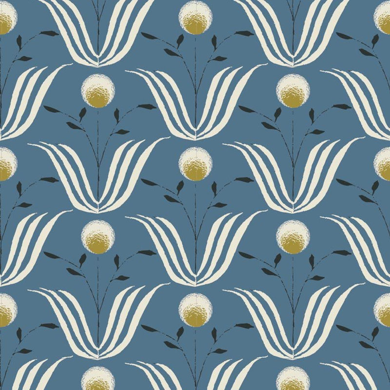 Lady Charlotte Spring Bloom 10' L x 24" W Wallpaper Tile, Self-adhesive, Blue Salt, Vinyl