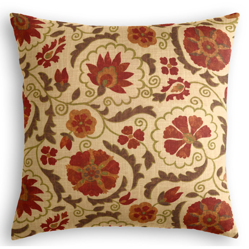 Suzani Q Floral Linen Reversible Throw Pillow, 16" x 16"